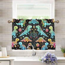 Záclony do kuchyně s dinosaury v barevných čarách, design 27"x36"