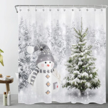 Duschvorhang mit Schneemann- und Kiefernmotiv, 183 x 183 cm (72 x 72 Zoll) mit 12