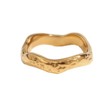 Damenring aus Edelstahl, Wellenform, goldfarben, Größe 8