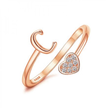 Sterling Silver Heart Initial Ring Rose Gold Plated