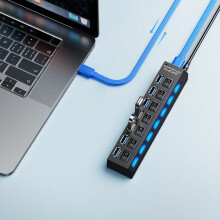 Mol USB3.0 PANPEO 7-Port le Cábla Fada agus Lasc LED