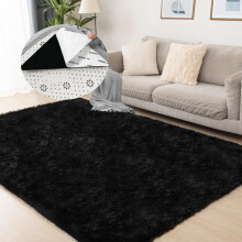 Covor negru Shaggy, 47x78inch, moale și pluș