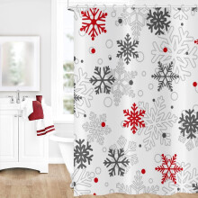 Douchegordijn met sneeuwvlokkenmotief, grijs, rood, wit, waterdicht, 12 haken