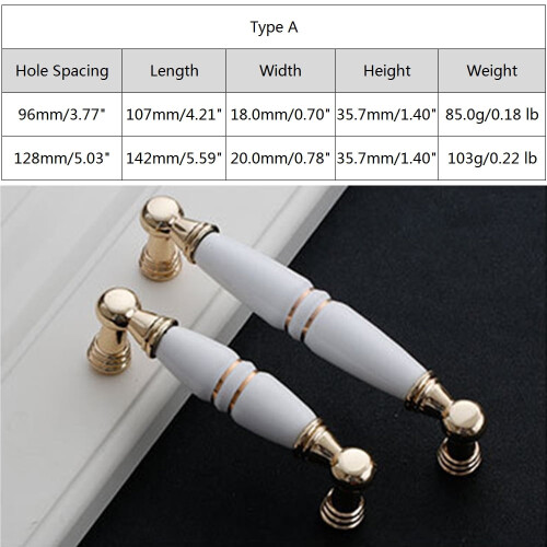 Ceramic Cabinet Handles White Gold 2-Pack 96mm Hole Center 1