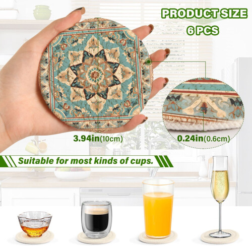 Mandala Boho onderzetters set van 6 stuks met houder 2