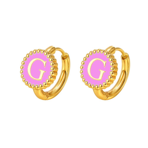 Damen-Ohrring aus Edelstahl mit Initialen, rund, Huggie