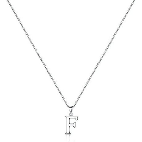 Sterling Silver Initial Pendant Necklace A-Z on Figaro Chain