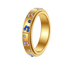 Anello da donna in acciaio inossidabile con zirconi, a cupola, color oro, taglia 8