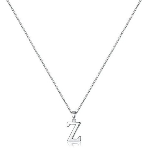 Sterling Silver Initial Pendant Necklace A-Z on Figaro Chain