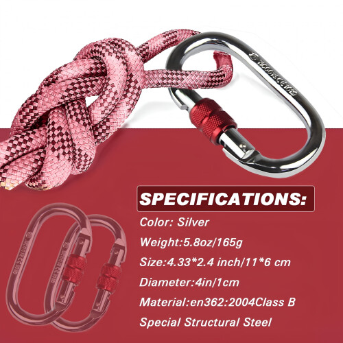 Carabină ovală din oțel cu blocare, 4,33 inch, rezistentă, pachet de 2 1