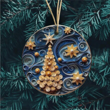Christmas Pendant Acrylic Navy Blue Gold 8 cm