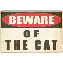 Metalen wandbord 'Pas op voor de kat' (12x8 inch)