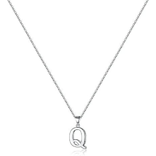 Sterling Silver Initial Pendant Necklace A-Z on Figaro Chain