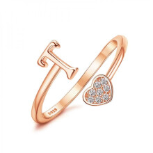 Sterling Silver Heart Initial Ring Rose Gold Plated