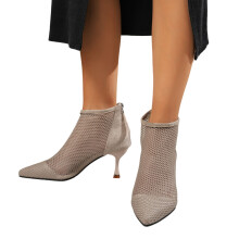 Damen-Stiefeletten mit spitzer Zehenpartie und Stilettoabsatz, Strass-Mesh