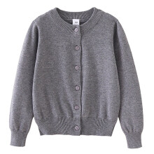 Girls Cotton Knit Cardigan Long Sleeve Crew Neck Grey 11-12