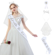 Conjunto de diadema nupcial con tira para velo (4 piezas)