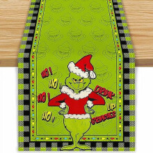 Camino de mesa navideño de lino verde, 13 x 108 pulgadas.