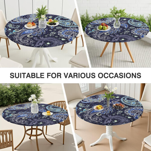 Runde Tischdecke, elastisch, 45–52 Zoll, wasserdicht 2