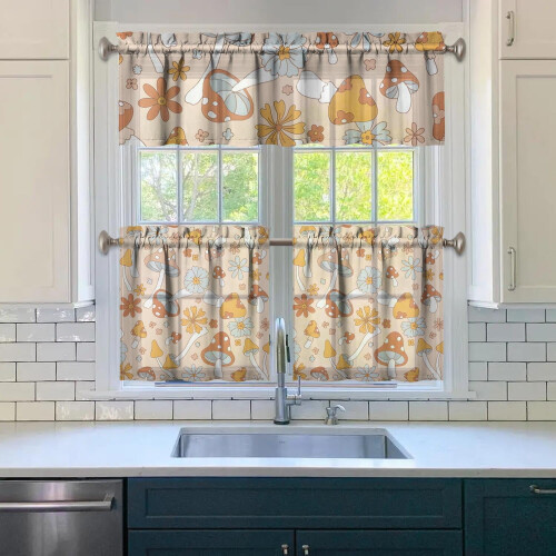 Mushroom Pattern Kitchen Curtains Set of 3 27.5x24 in 2