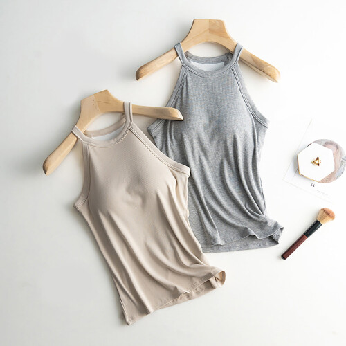 Dames katoenen tanktop met ingebouwde bh 2