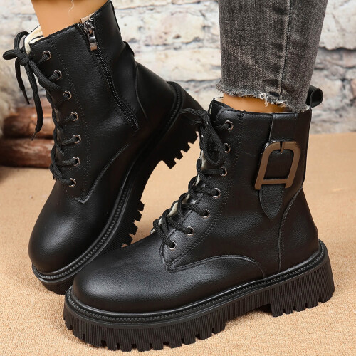 Damen-Ankle-Boots aus PU-Leder mit Fleecefutter, Größe US 8,5 1