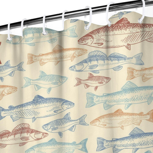 Cortina de chuveiro impermeável com desenho de peixe, 183 x 183 cm (72 x 72 polegadas) 2