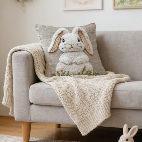 Cojín lumbar estampado de conejo blanco con funda extraíble y lavable. 2