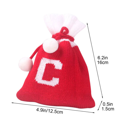 Christmas Knit Drawstring Gift Bag Red White Santa Sack 2