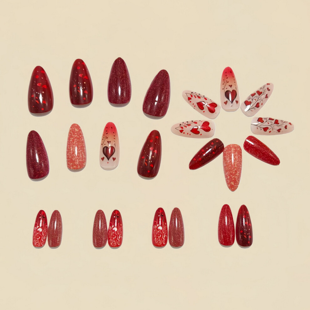 Creation-3C 24Pcs Glitter Heart False Nails Reusable