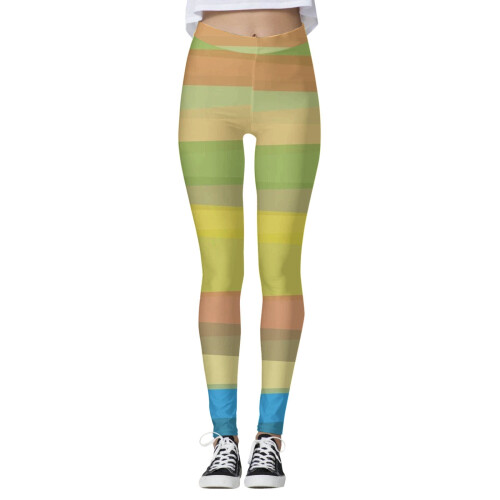 Women's Striped Tights Rainbow Print L 1