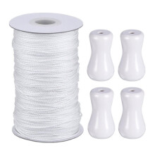 1,8 mm Vit Flätad Rullsnöre för Solskydd 55 Yards/Rulle med 4 Trähängen för Aluminiumgardin, Trädgårdsväxt