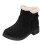 Botas femininas com laço, pretas, em nylon e elastano, cano médio e salto baixo. 1