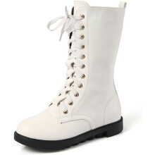 Botas de combate de cuero para niñas con cordones y cremallera, hasta la mitad de la pantorrilla.