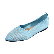 Bailarinas de punto azul claro para mujer, sin cordones, punta redonda, talla 8.5 US