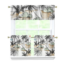 Juego de cortinas de cocina con diseño de velero sobre las olas, 3 piezas, poliéster.