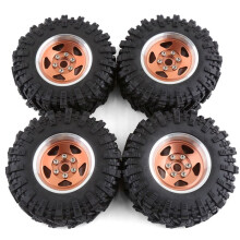 4pcs 98mm Metal 1.9Inch Beadlock Wheel Rim Rubber Tire Set for 1/10 RC Crawler Car TRX4 D90 Axial SCX10 II III Bronze