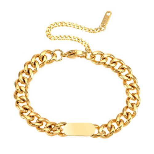 Pulseira unissex de aço inoxidável com elos largos, banhada a ouro, ajustável, 17,8 cm (7 polegadas).