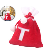 Christmas knit drawstring gift bag red white Santa sack