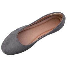 Mocassins femininos de bico redondo e modelagem plana, em material flocado cinza, tamanho 9.