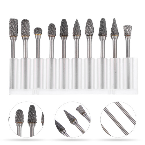 Rotary File Set for Metal Polishing 10 Pieces Silver