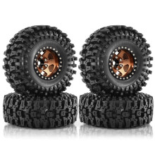 4pcs 120mm 1.9inch Metal Beadlock Wheel Rim Rubber Tire Set for 1/10 RC Crawler Car TRX4 D90 D110 Axial SCX10, Bronze