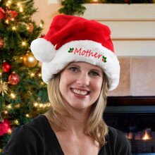 Santa Hat Embroidered Personalized Red Polyester Adult Size