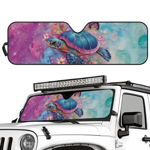 Boho Floral Turtle Windshield Sun Shade for Jeep Wrangler 1