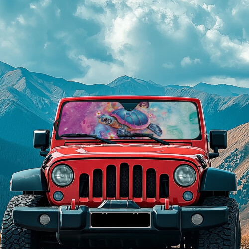 Boho Floral Turtle Windshield Sun Shade for Jeep Wrangler 2
