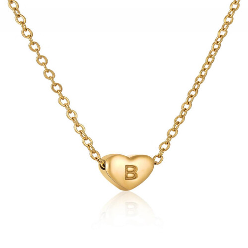 Initial Pendant Necklace 18K Gold Plated Figaro Chain 2