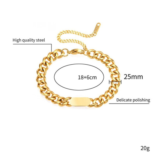 Pulseira unissex de aço inoxidável com elos largos, banhada a ouro, ajustável, 17,8 cm (7 polegadas). 1