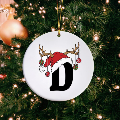 Personalized Christmas Pendant Ornament Black Lettering Hat 1