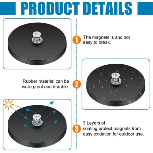 D66mm-Rubber Coated Anti-Scratch Magnets, Magnet Base with Threaded Studs,Magnets Hold the Base for Light Mirror Tool 1