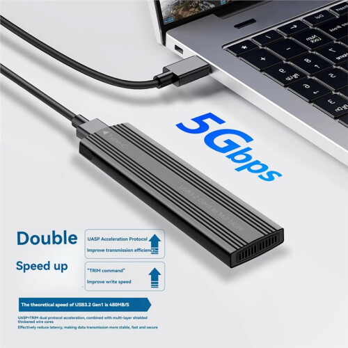 M.2  SSD Enclosure Case USB3.2 Gen1 5Gbps Type-C External Hard Drive Box M.2 NGFF B+M Key M.2 SSD Case Gray 2